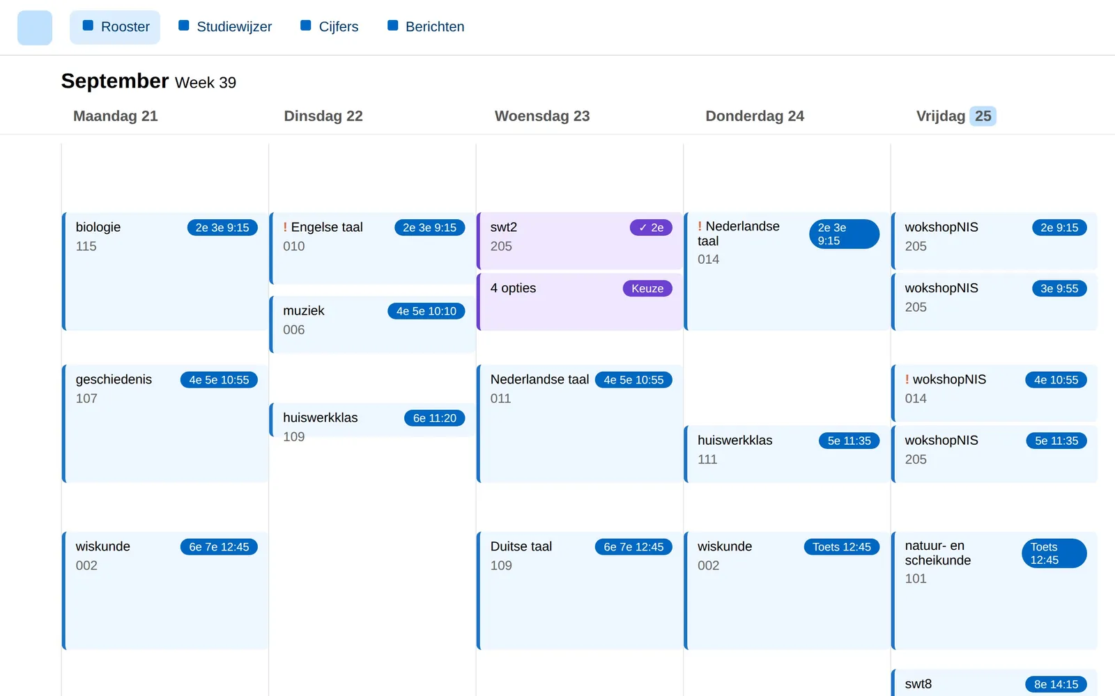 Het rooster in gewoon Somtoday